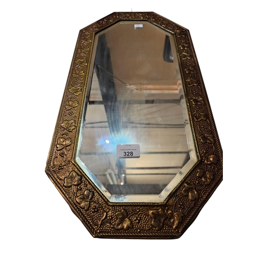 328 - Arts and Crafts brass hammered mirror