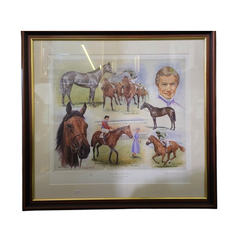 329 - 2 x Large framed mounted Peter Deighan Lester Piggotts Oak Winners 804 / 850 Pencil Signed limited e... 