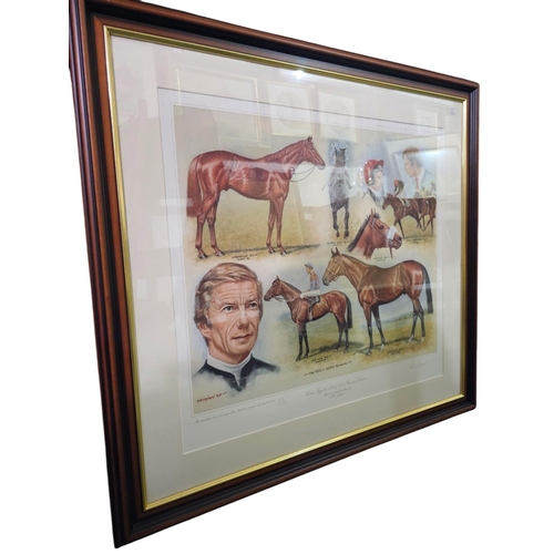 329 - 2 x Large framed mounted Peter Deighan Lester Piggotts Oak Winners 804 / 850 Pencil Signed limited e... 