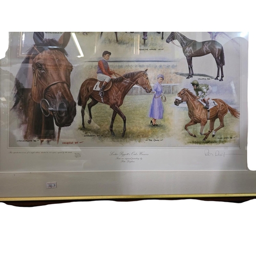 329 - 2 x Large framed mounted Peter Deighan Lester Piggotts Oak Winners 804 / 850 Pencil Signed limited e... 