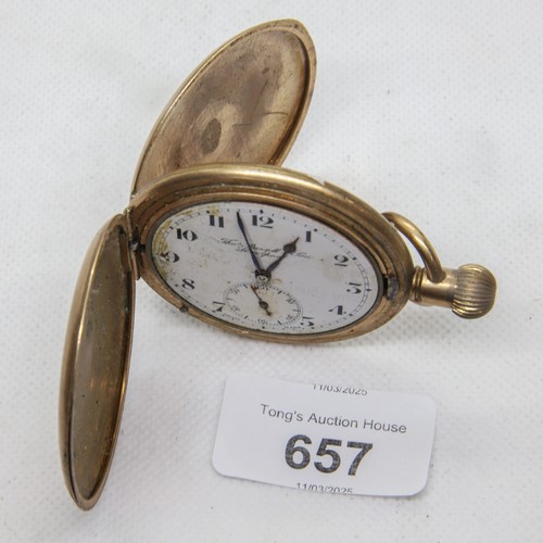 657 - Full hunter plated pocket watch