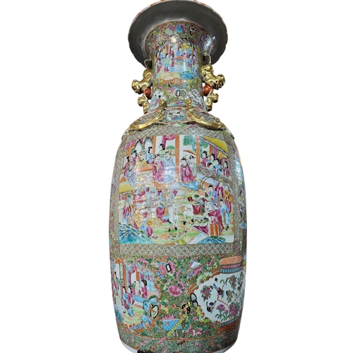 351 - A large Canton rose medallion porcelain vase, late 19th century.
Decorated with panels of figures in... 