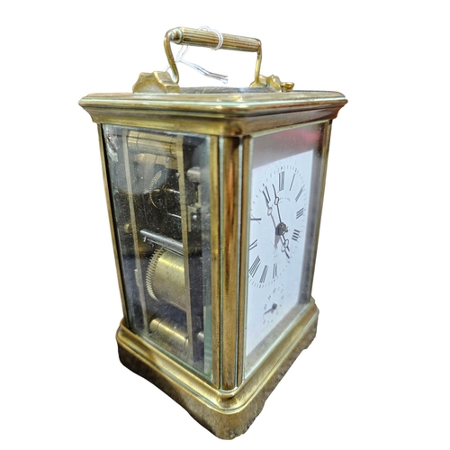 404 - Thomas Russell and Sons strike and repeat carriage clock late 19th century 8 day movement a lever es... 