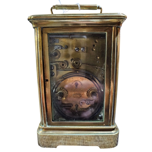 404 - Thomas Russell and Sons strike and repeat carriage clock late 19th century 8 day movement a lever es... 