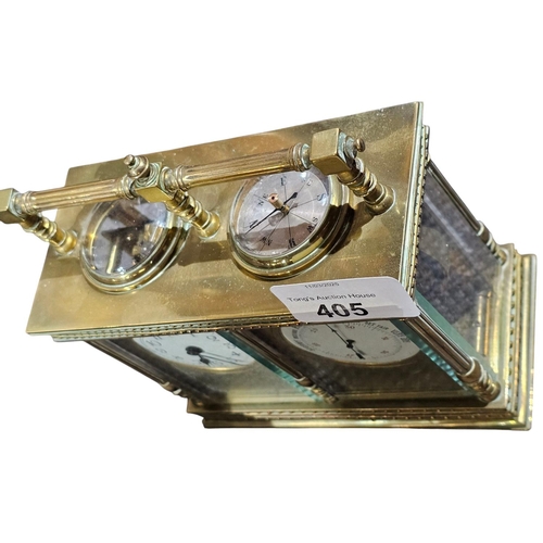 405 - An early 20th century timepiece and barometer within a carriage clock type case with double handle a... 