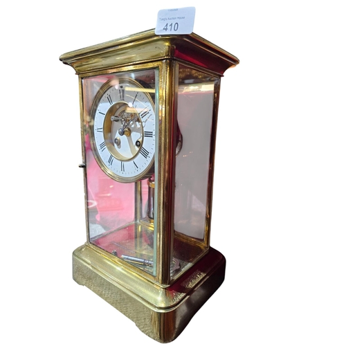 410 - A late 19th century Victorian 'Four Glass' mantel clock by Samuel Marti.

The clock has a gilded bra... 