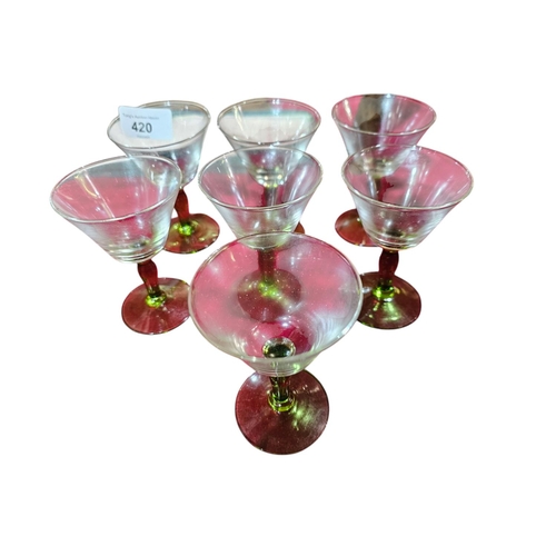 420 - 7 quality green stem glass vintage wine glasses