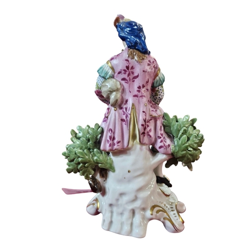 427 - Derby Porcelain Figure of Shepherd Playing Bagpipes c1765 underside 301 /3  slight damage to foliage... 