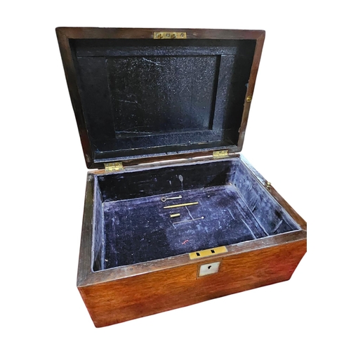 442 - A Victorian rosewood work box of rectangular form with abalone inlaid panels and escheons, the inter... 