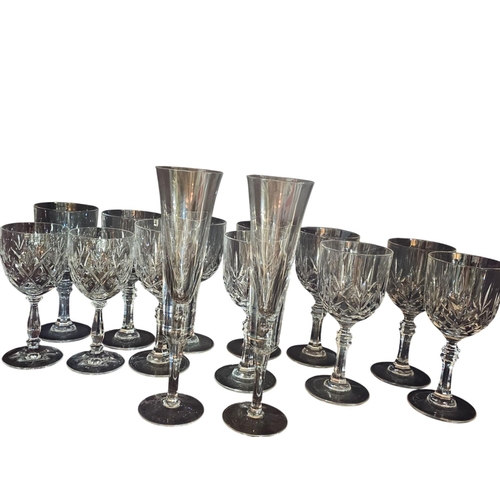 462 - Set of 12 crystal wine glasses and 2 champagne flutes