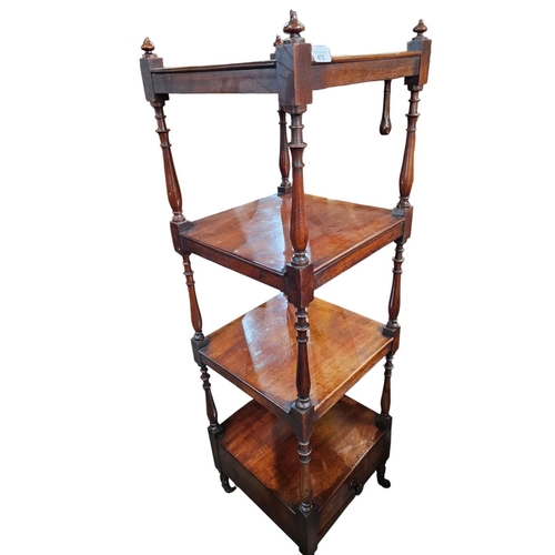 475 - Early Victorian mahogany whatnot the four square tiers spaced by turned corner supports above an und... 