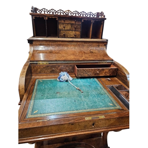 484 - A Victorian Figured walnut harlequin davenport, with pop up stationary compartment fitted with 3 dra... 