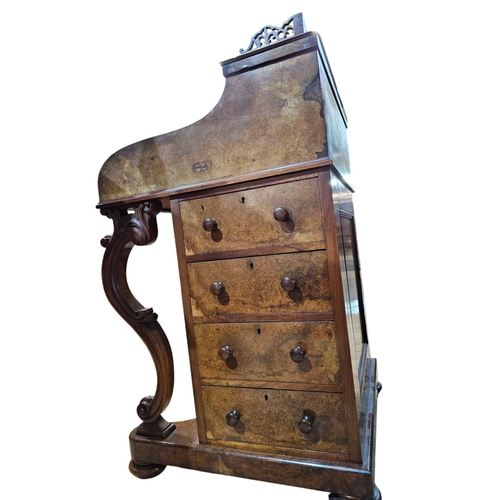 484 - A Victorian Figured walnut harlequin davenport, with pop up stationary compartment fitted with 3 dra... 