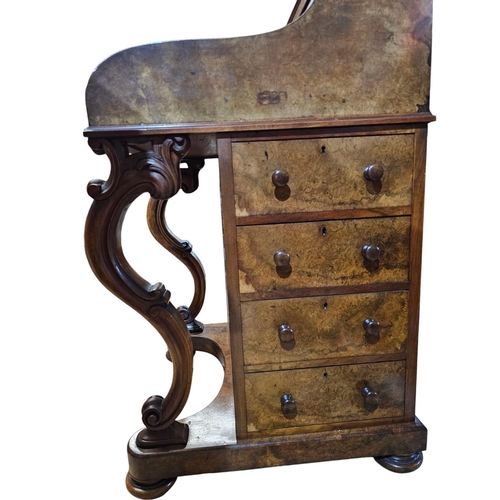 484 - A Victorian Figured walnut harlequin davenport, with pop up stationary compartment fitted with 3 dra... 