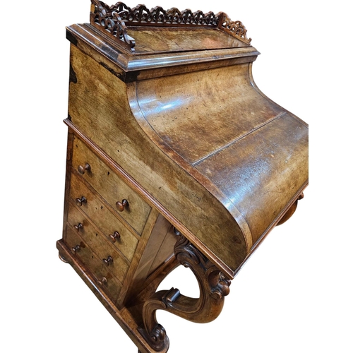 484 - A Victorian Figured walnut harlequin davenport, with pop up stationary compartment fitted with 3 dra... 