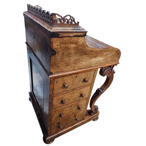 484 - A Victorian Figured walnut harlequin davenport, with pop up stationary compartment fitted with 3 dra... 