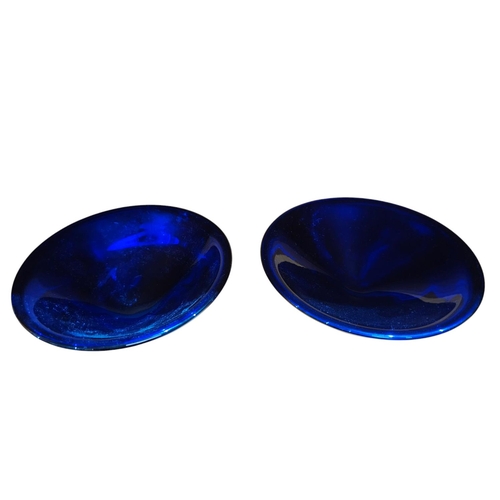 490 - A pair of stunning Nick Munro blue glass dishes