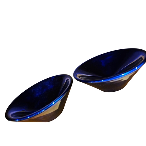 490 - A pair of stunning Nick Munro blue glass dishes