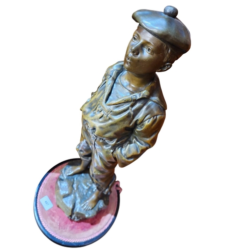 497 - A FRENCH BRONZE FIGURE OF A BOY WHISTLING ENTITLED 'MOUSSE SIFFLEUR'
LATE 19TH CENTURY, AFTER VICTOR... 