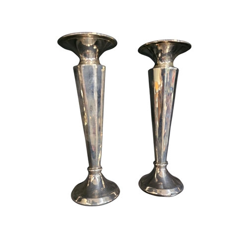 681 - London silver 1918 pair of flower holders 15.5cm tall