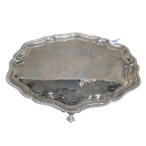 683 - Wonderful large silver hallmarked tray on claw and ball feet by Walker and Hall dated 1925 37cm diam... 