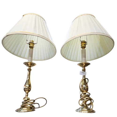 692 - Pair of brass candle stick style table lamps