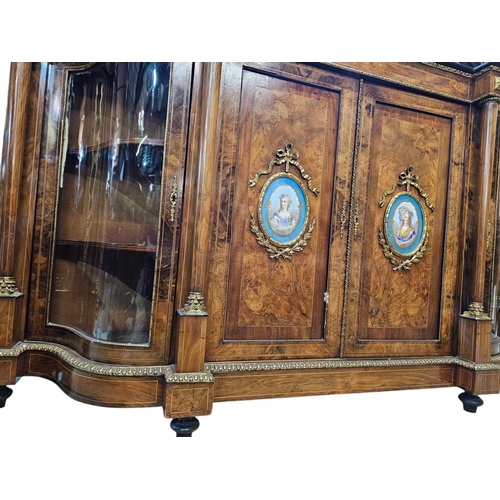 693 - A fine mid Victorian figured walnut credenza, inlaid throughout with fine boxwood line inlay and scr... 