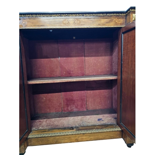 693 - A fine mid Victorian figured walnut credenza, inlaid throughout with fine boxwood line inlay and scr... 