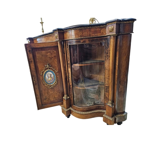 693 - A fine mid Victorian figured walnut credenza, inlaid throughout with fine boxwood line inlay and scr... 