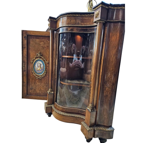 693 - A fine mid Victorian figured walnut credenza, inlaid throughout with fine boxwood line inlay and scr... 