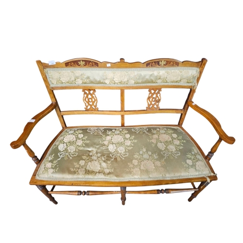 707 - An Edwardian 2 seater bench or love seat with upholstered seat, approx 101cm wide x 92cm tall x 50cm... 