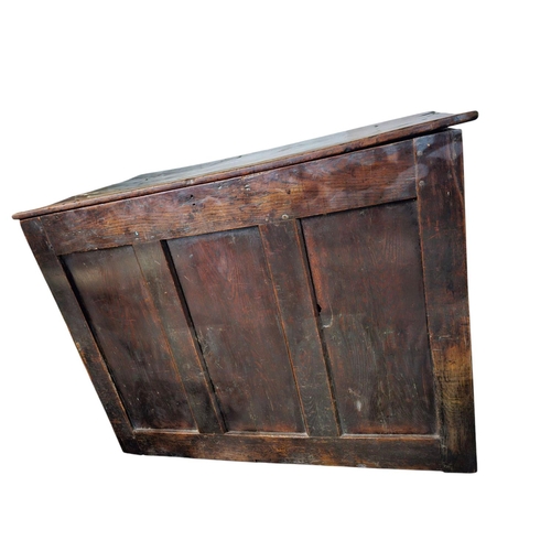 709 - A George I panelled front coffer with planked top wooden hinge and pegged top. Stunning antique piec... 