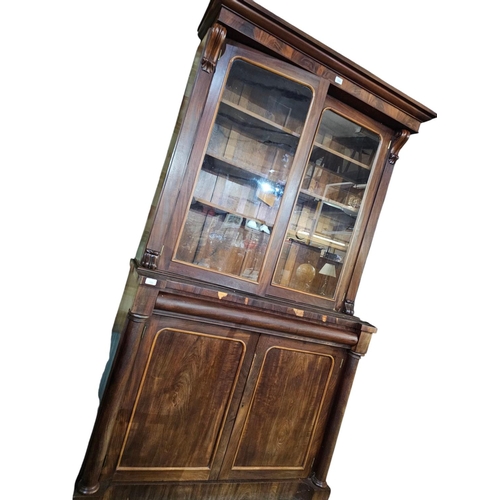 722 - Victorian mahogany 2 door book case with glass front display 125 cm x 218cm