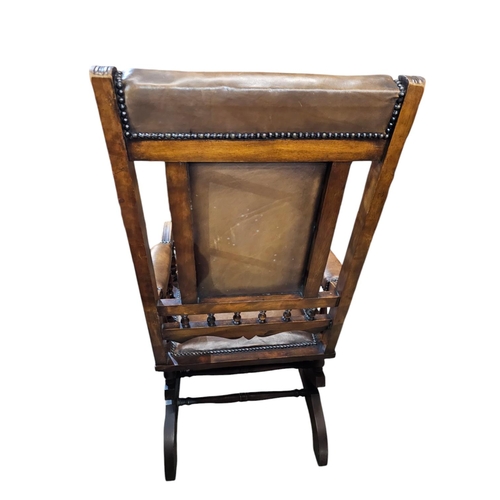 726 - Stunning American rocking chair with leather seat and back and beautiful spindle work