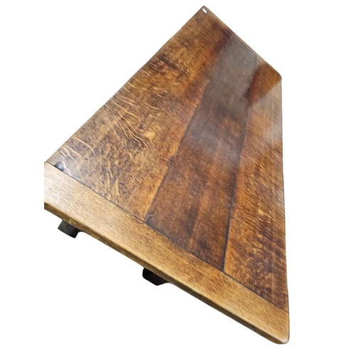 729 - A 17th century style oak refectory type table rectangular top with drawer leaves  and it's raised on... 