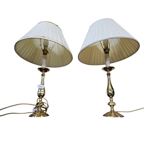 733 - Pair brass candle stick style table lamps