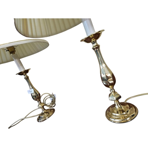 733 - Pair brass candle stick style table lamps