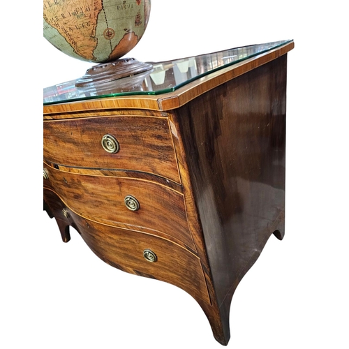 736 - A George III Hepplewhite chest of 3 drawers, the serpentine shaped top crossbanded around with boxwo... 