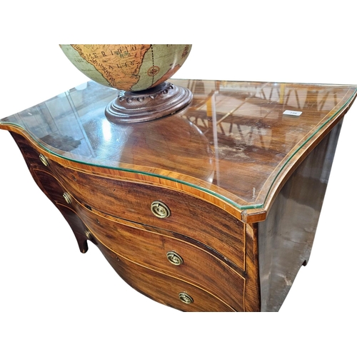 736 - A George III Hepplewhite chest of 3 drawers, the serpentine shaped top crossbanded around with boxwo... 