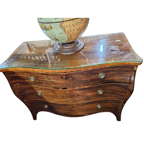 736 - A George III Hepplewhite chest of 3 drawers, the serpentine shaped top crossbanded around with boxwo... 