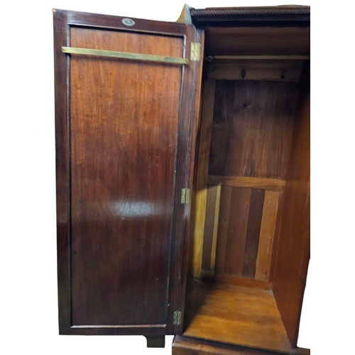 739 - Maple and Co flame mahogany gentleman's small wardrobe with fitted mirror 152cm 113cm