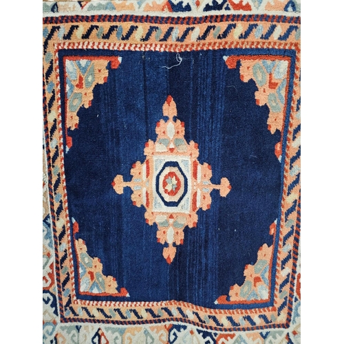 750 - Old Turkish kazak rug 140x96 cm, vintage carpet, red and blue