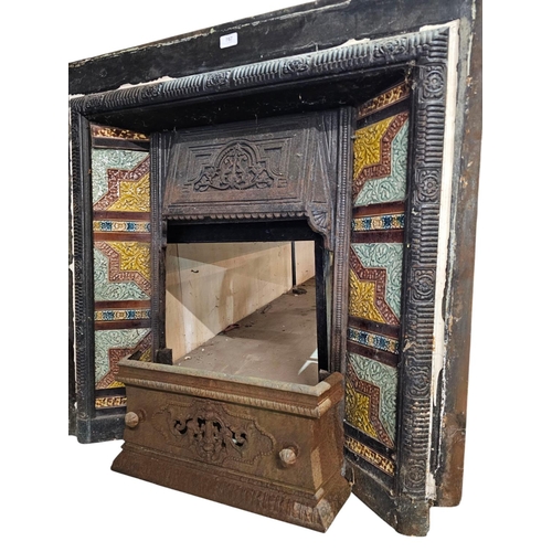 757 - Victorian cast iron fire place with ceramic tiles