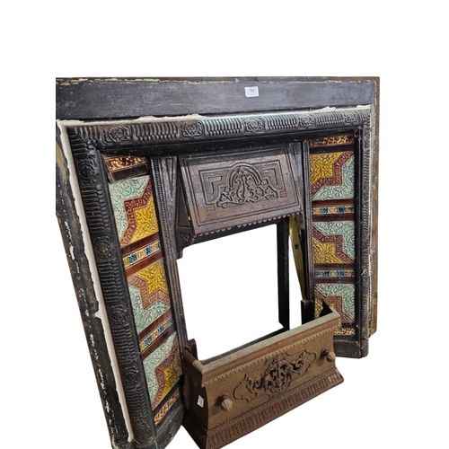 757 - Victorian cast iron fire place with ceramic tiles