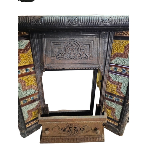 757 - Victorian cast iron fire place with ceramic tiles