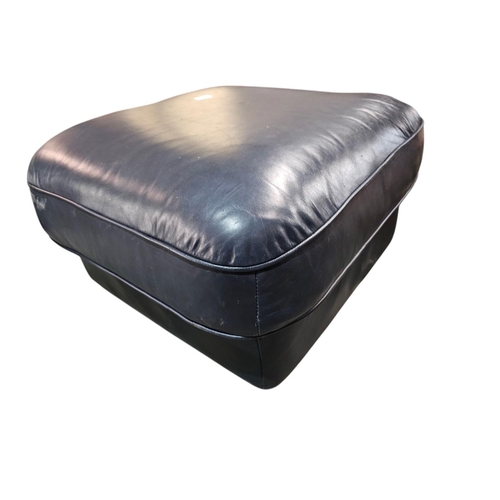 758 - Deep blue leather foot stool / Pouffee