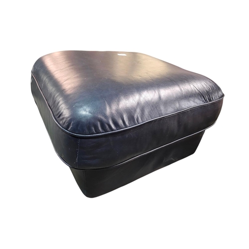 758 - Deep blue leather foot stool / Pouffee