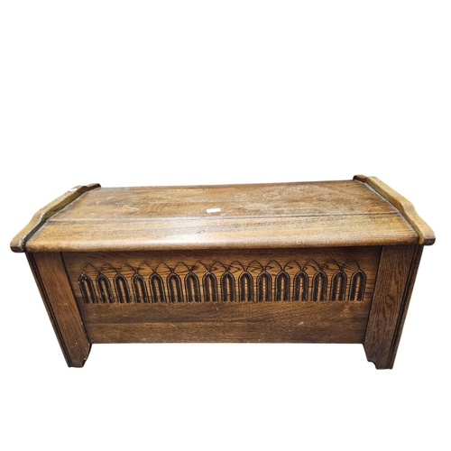 760 - Large light oak blanket chest coffer pegged top