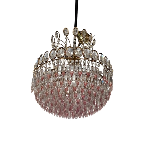 764 - Impressive glass chandelier, two toned crystals complete