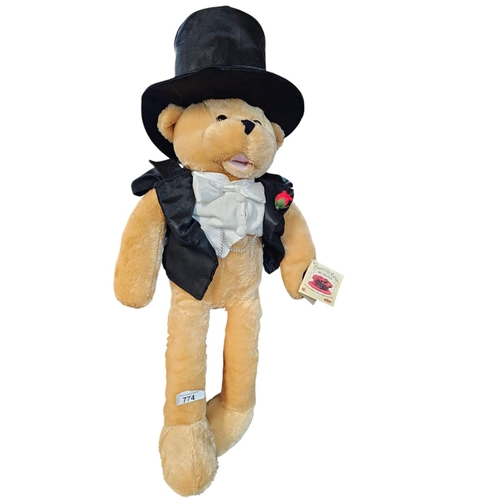 774 - Musical Teddy bear with top hat that sings Frank Sinatra songs